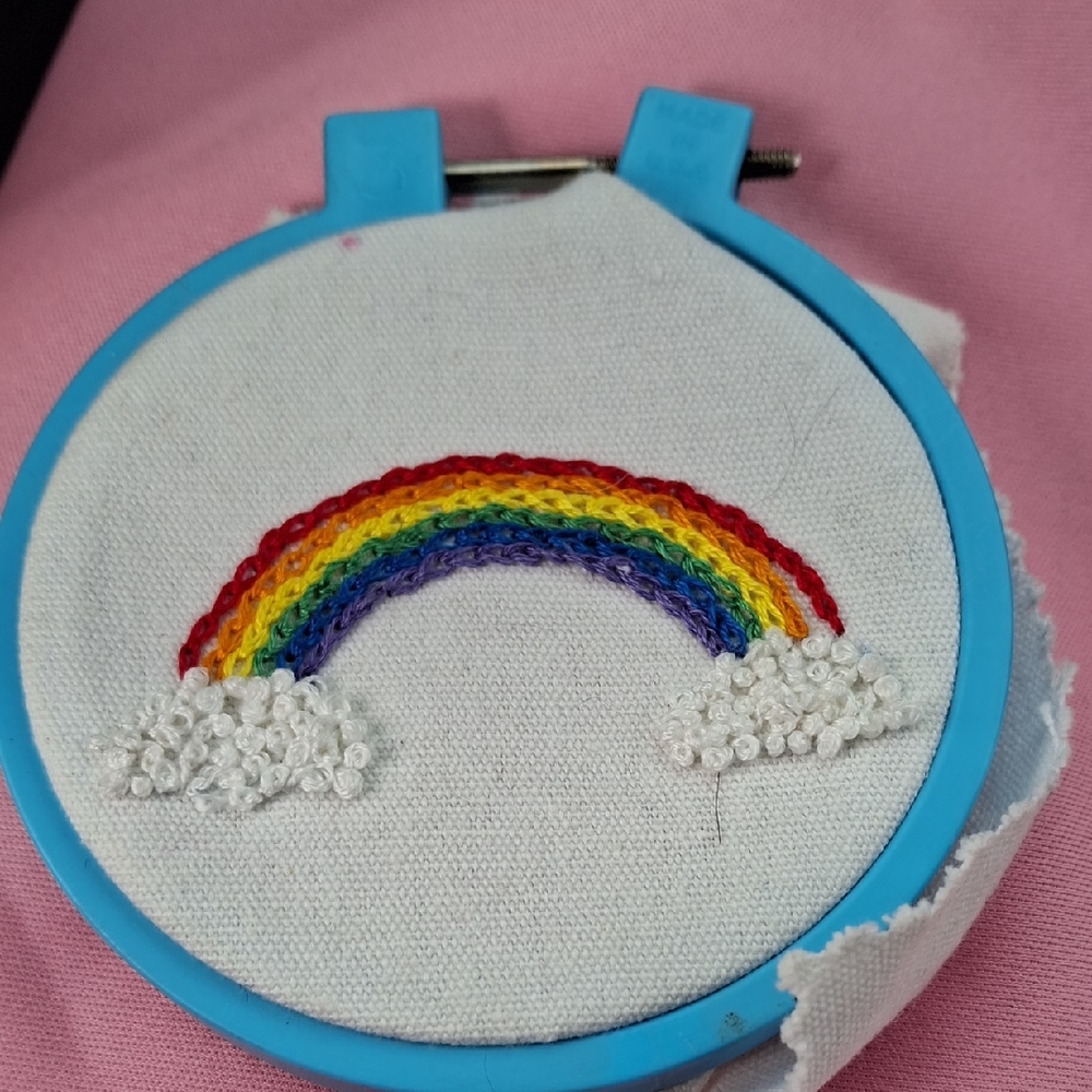 Hand-Embroidered Rainbow Hoop Art Patch